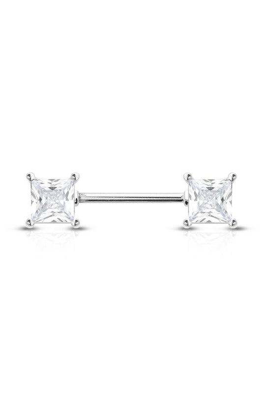 Claw-Set Princess Cut Crystal Nipple Barbell 14g