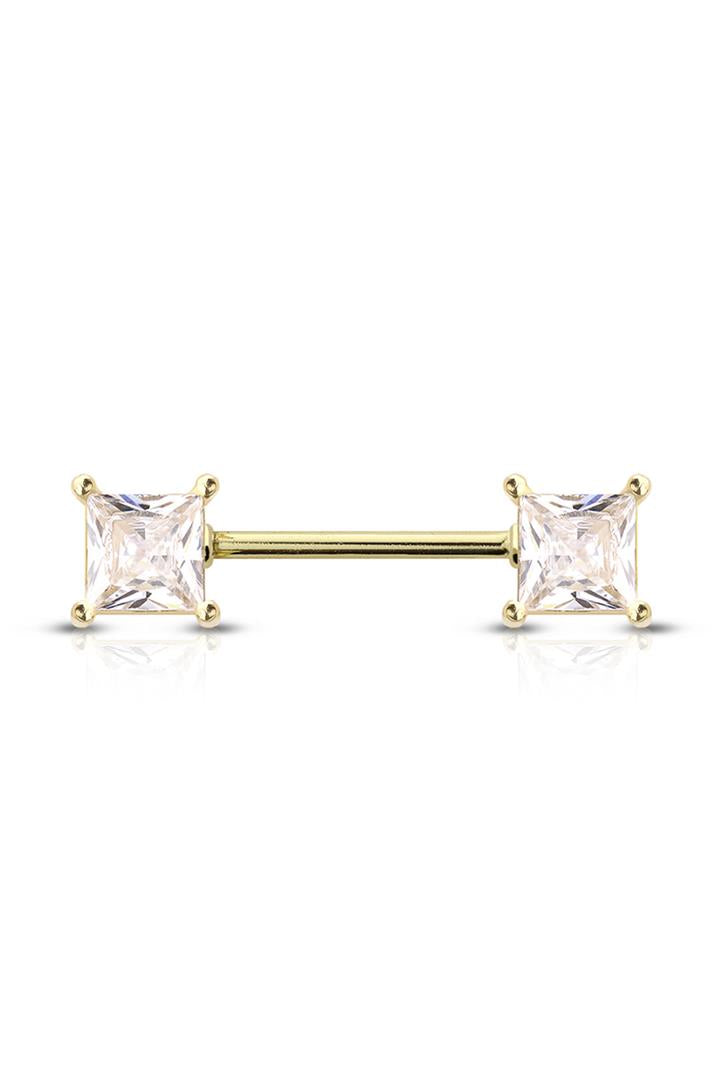 Claw-Set Princess Cut Crystal Nipple Barbell 14g