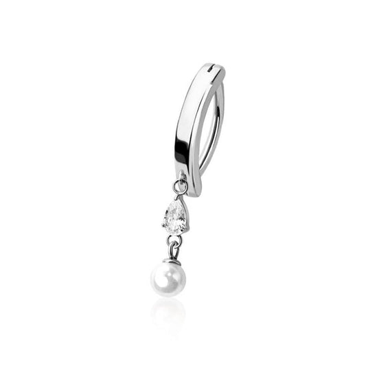 Claw-Set Marquise Crystal Pearl Dangle Clicker 14g