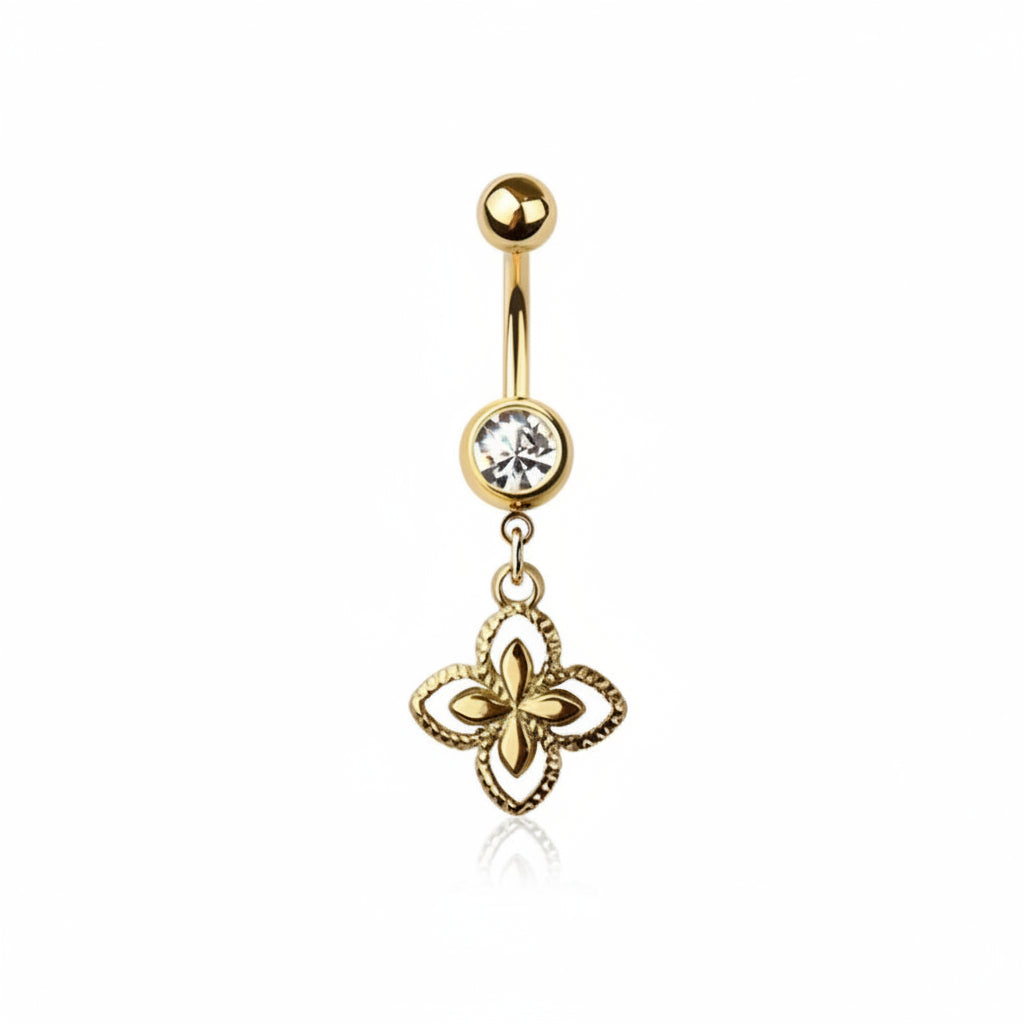 Double Layer Quatrefoil Belly Dangle 14g