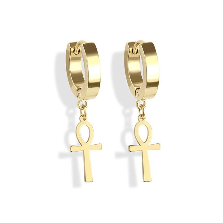 Ankh Cross Dangle Cuff Earrings