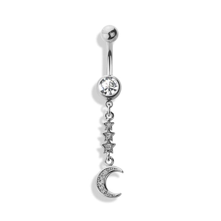 Moon and Stars Tiered Crystal Navel Dangle 14g