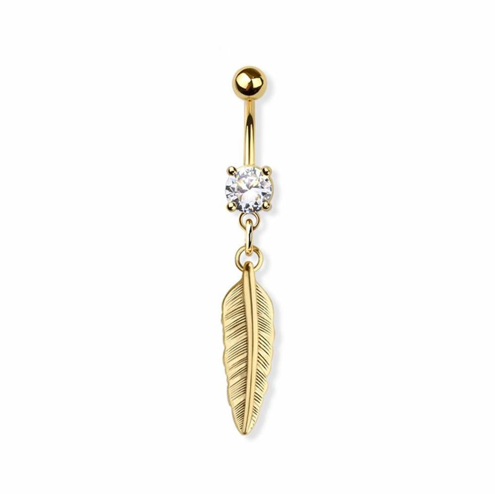 Crystal Claw-set Feather Navel Dangle 14g