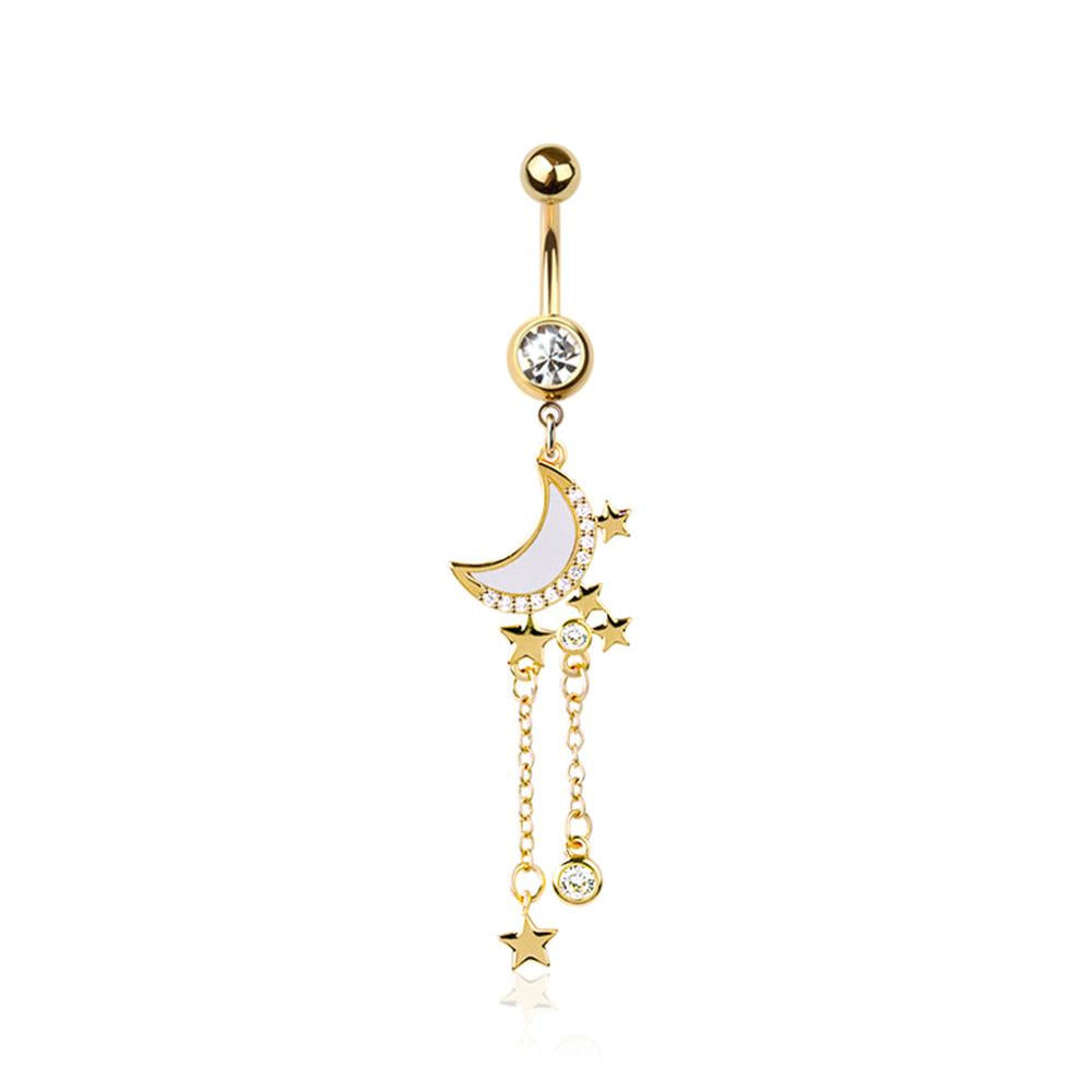Moon Rain of Stars Crystal Navel Dangle 14g