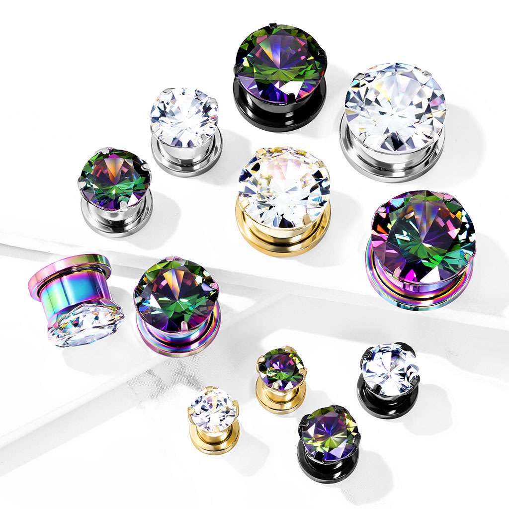 316L SS with Claw-Set Austrian Crystal - Machine Head Plugs 2, 0, 00, 1-2, 9-16, 5-8