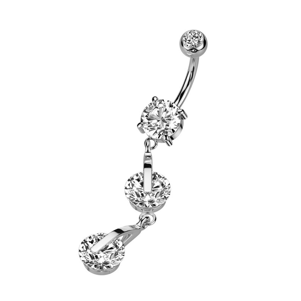 PREMIUM Triple Crystal Clip Navel Dangle 14g