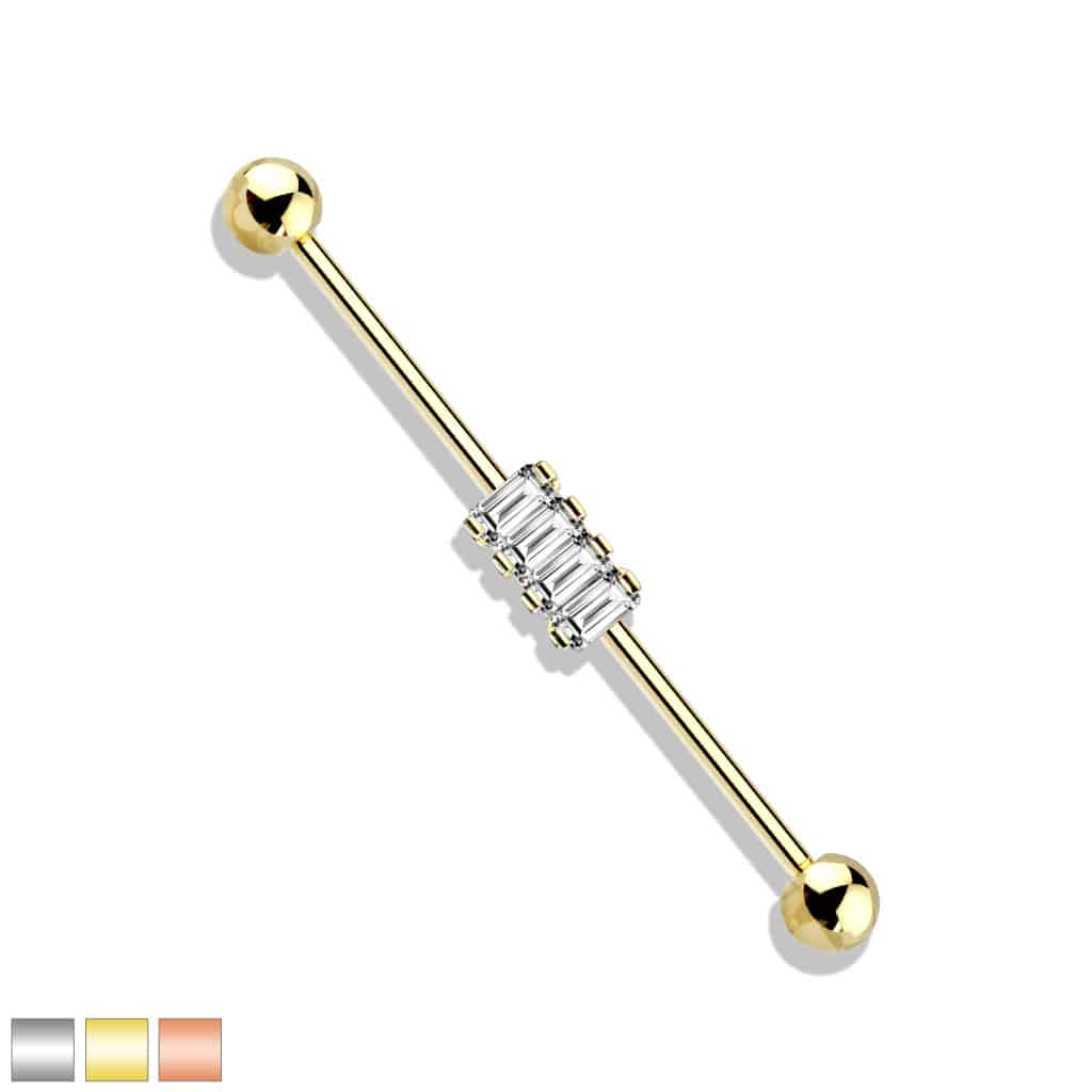 4 Claw-Set Crystals Industrial Barbell 14g
