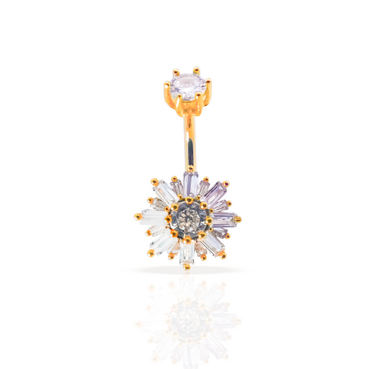 Fancy Flower Belly Button Ring 14g - Gold PVD