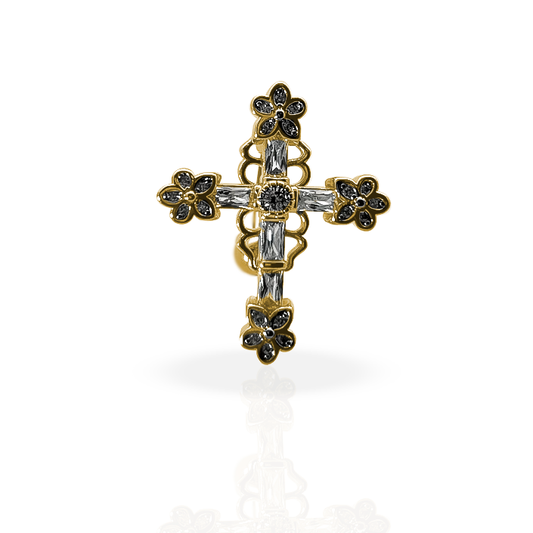 Sparkling Cross Flower Inverted Belly Button Ring 14g - Gold