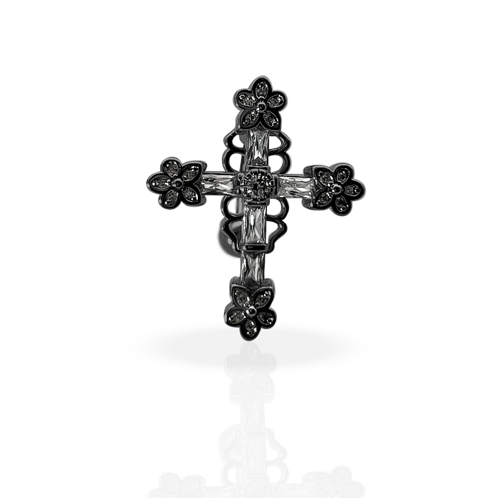 Sparkling Cross Flower Inverted Belly Button Ring 14g - Blackline