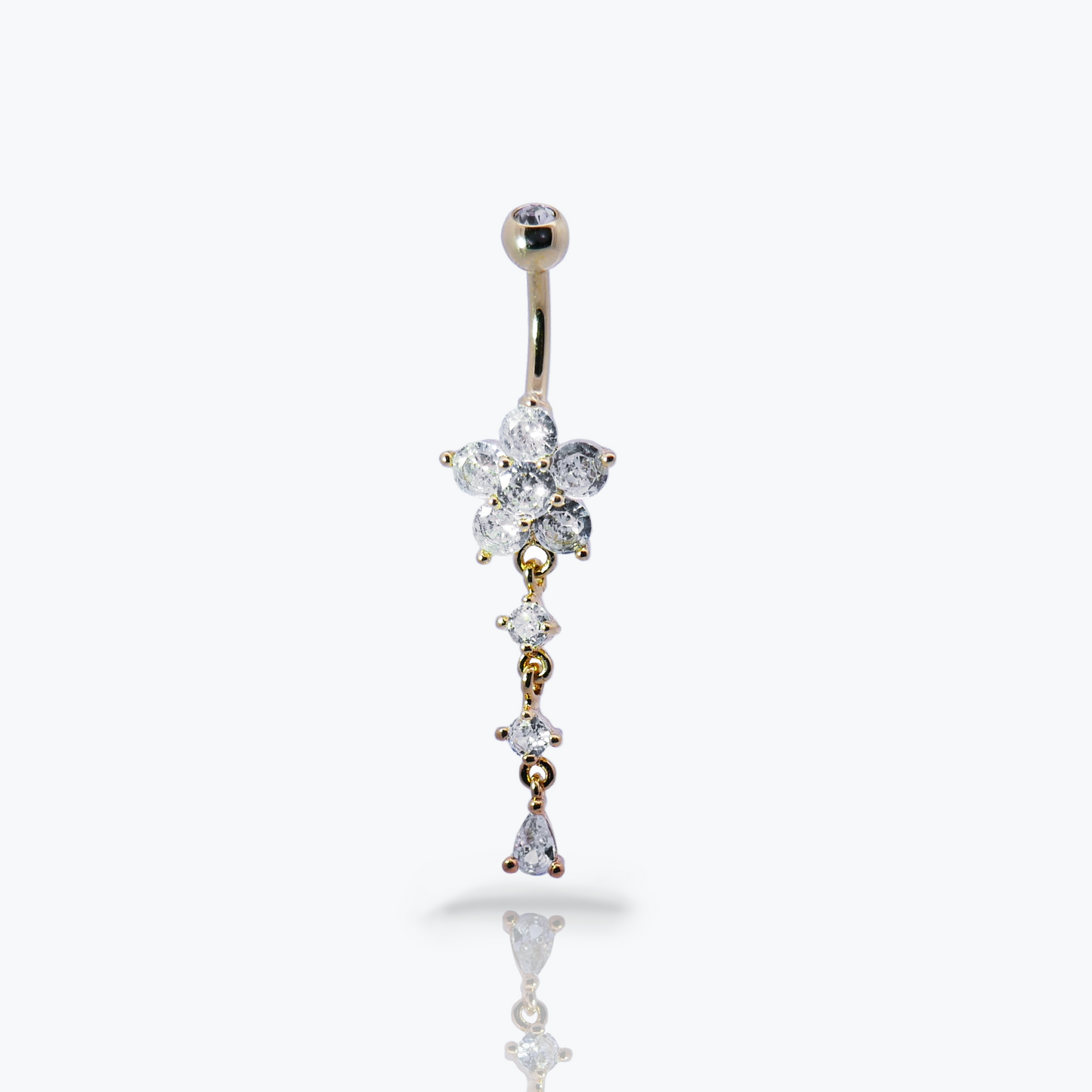 Enchanted Flower Dangle Belly Button Piercing 14g- Gold