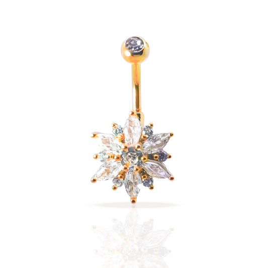 Fancy Power Flower Belly Button Ring 14g - Gold PVD