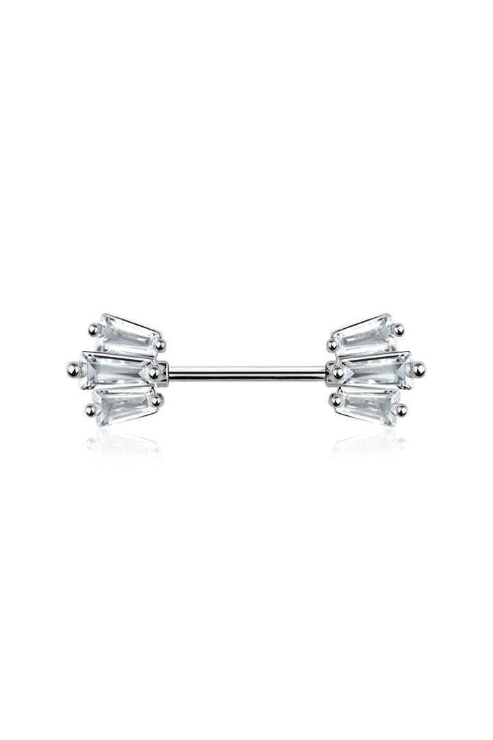 Triple Edge Crystal Nipple Barbell 14g