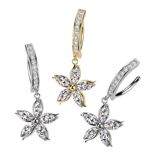 Claw-Set Crystal Flower Dangle Clicker 14g