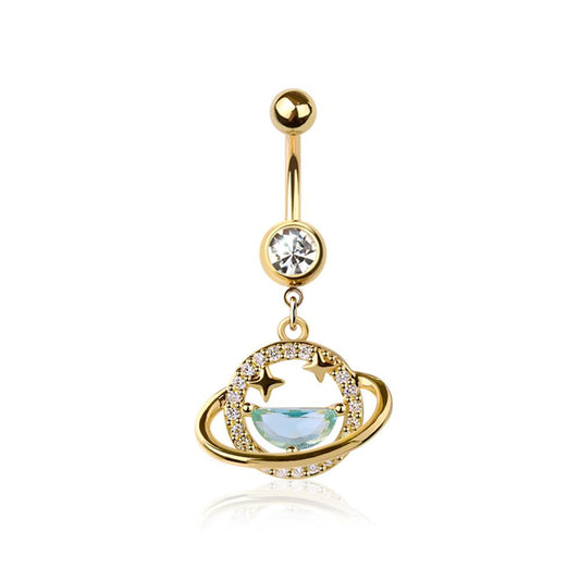 Saturn Moonstone Crystal Navel Dangle 14g