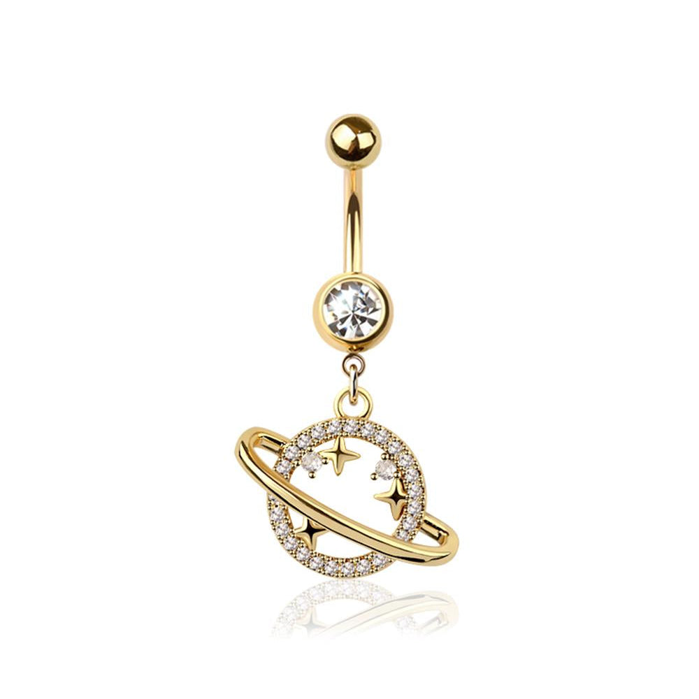 Saturn Crystal Navel Dangle 14g