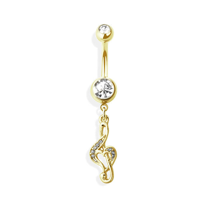 Treble Clef Crystal Navel Dangle 14g