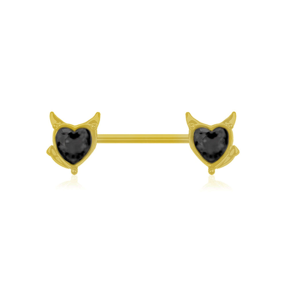 Gothic Kitty Heart Crystal Nipple Barbell 14g