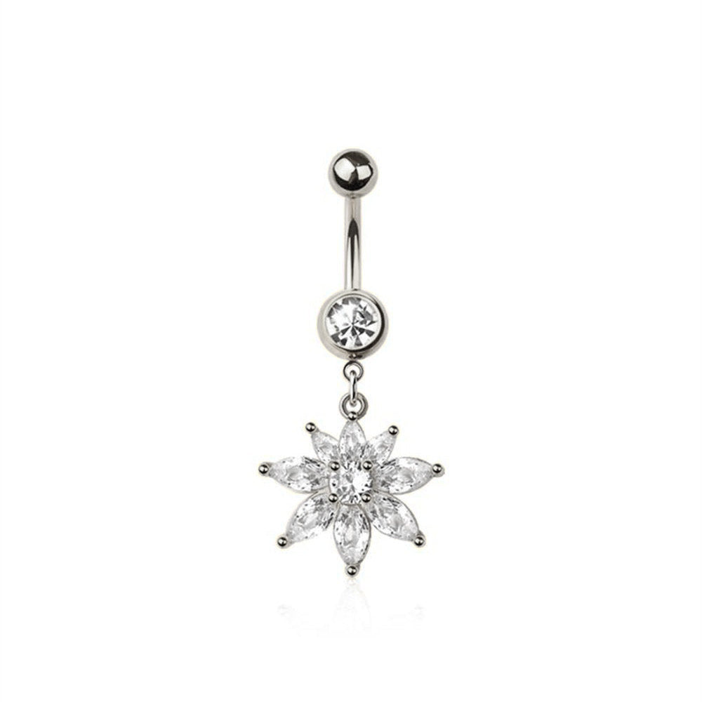 Marquise Crystal Daisy Navel Dangle 14g
