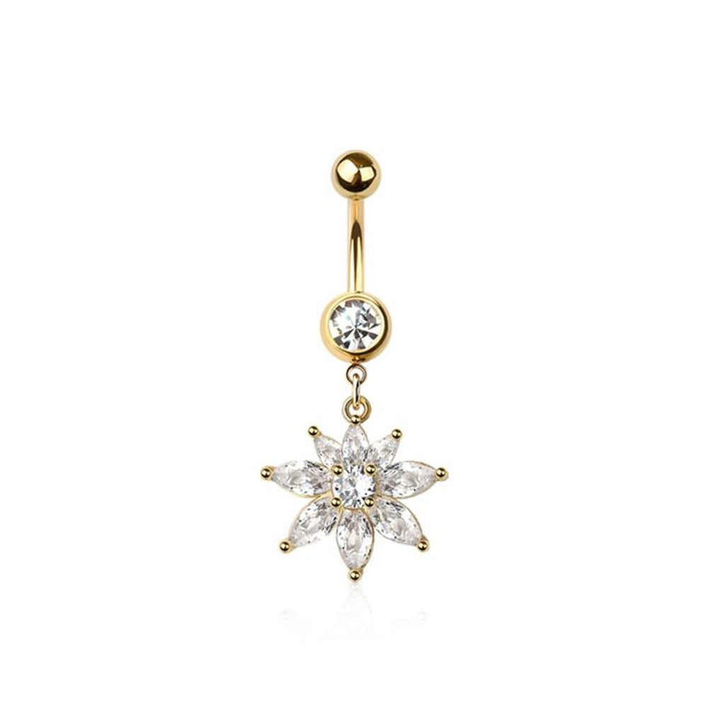 Marquise Crystal Daisy Navel Dangle 14g
