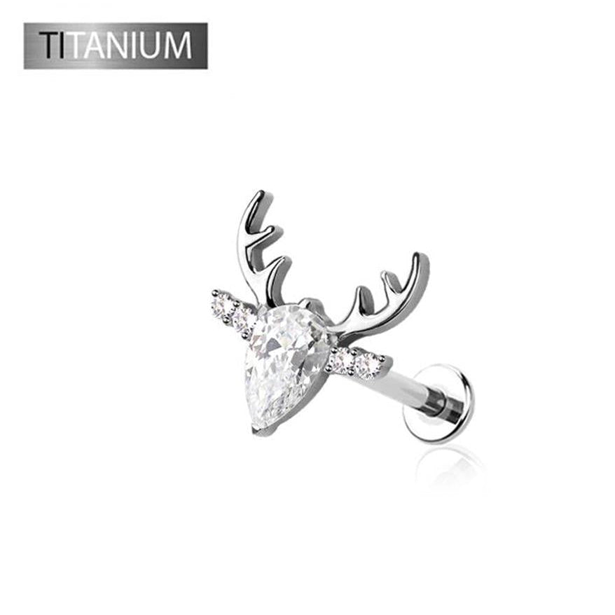 Premium G23 Titanium Crystal Deer Threadless Flat Back