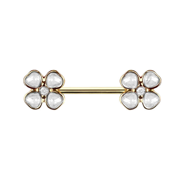 Four-Leaf Clover Crystal Nipple Barbell 14g