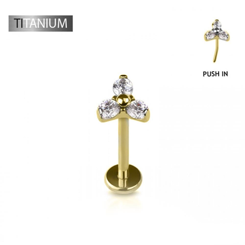 Gold titanium nose ring with clear gemstones
