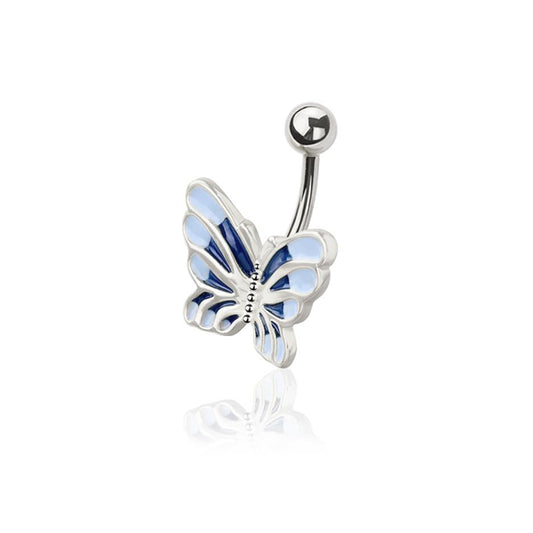Blue Enamel Butterfly Navel Barbell 14g