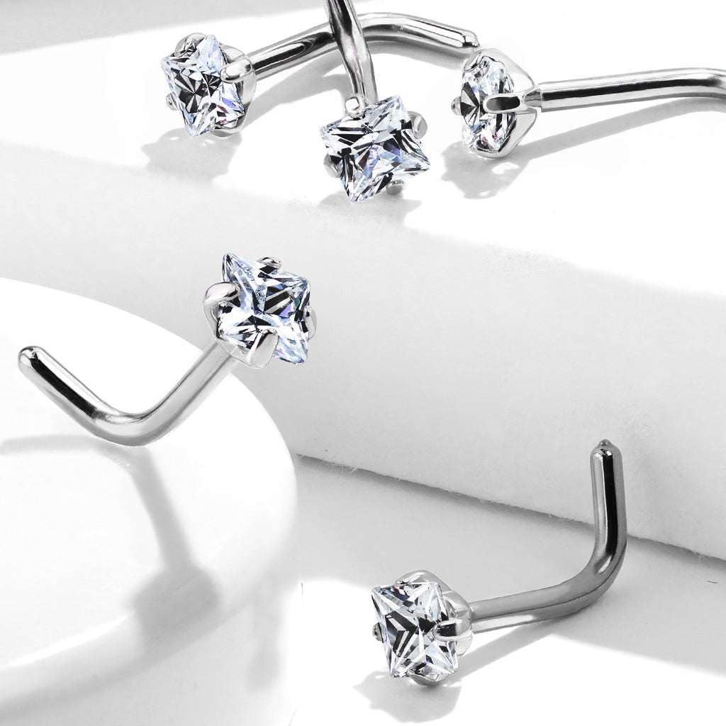 Premium G23 Titanium Claw-Set Square Crystal Nose Pin