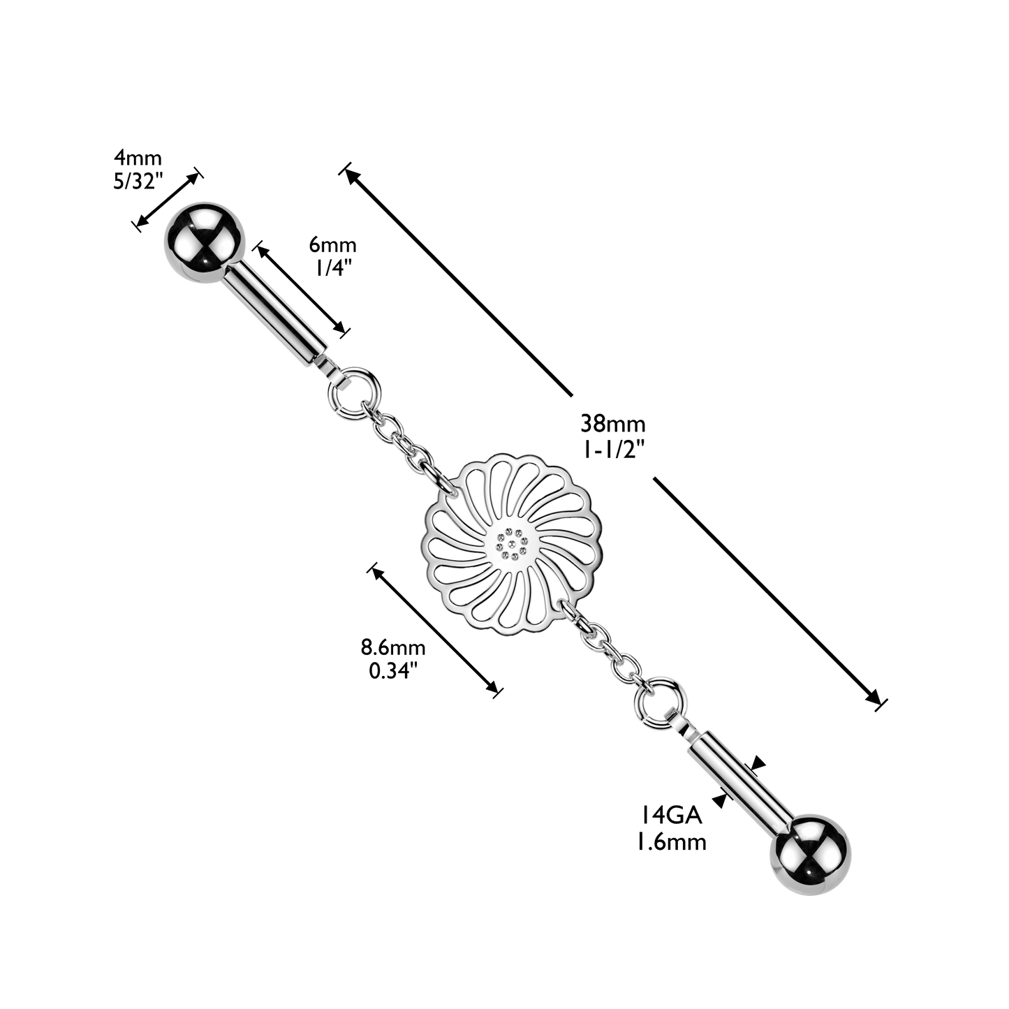 Flora Luxe Chain Industrial Barbell 14g