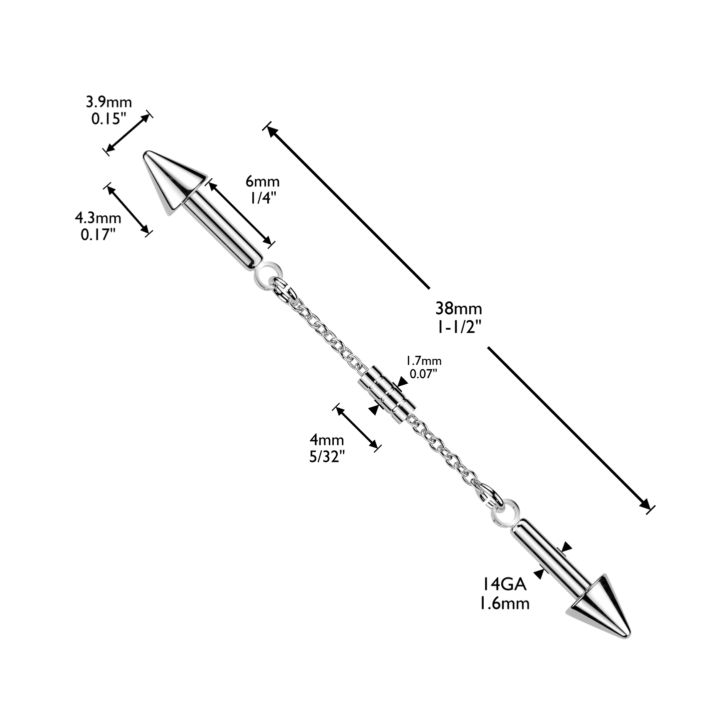 Spike Link Chain Industrial Barbell 14g