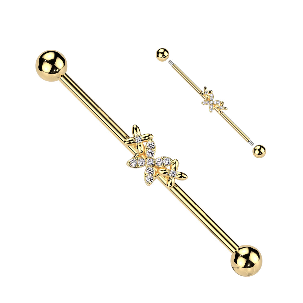 3 Four-Leaf Petal Flower Fancy Industrial Barbell 14g