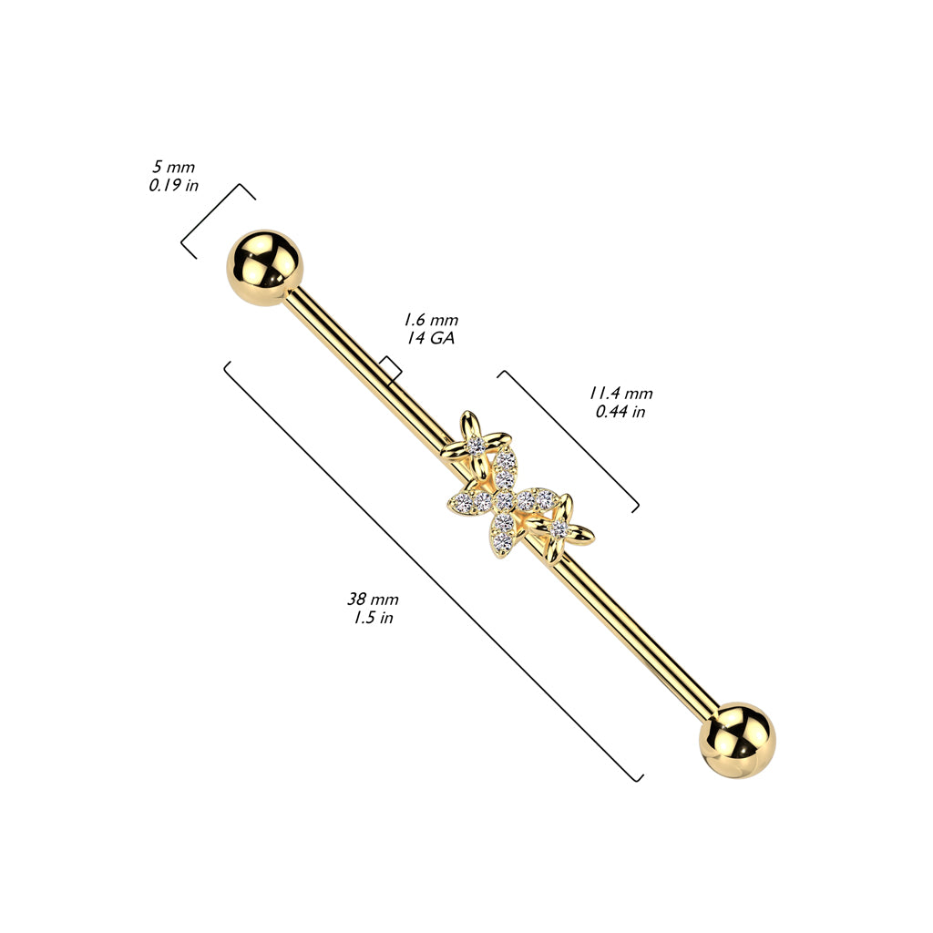 3 Four-Leaf Petal Flower Fancy Industrial Barbell 14g