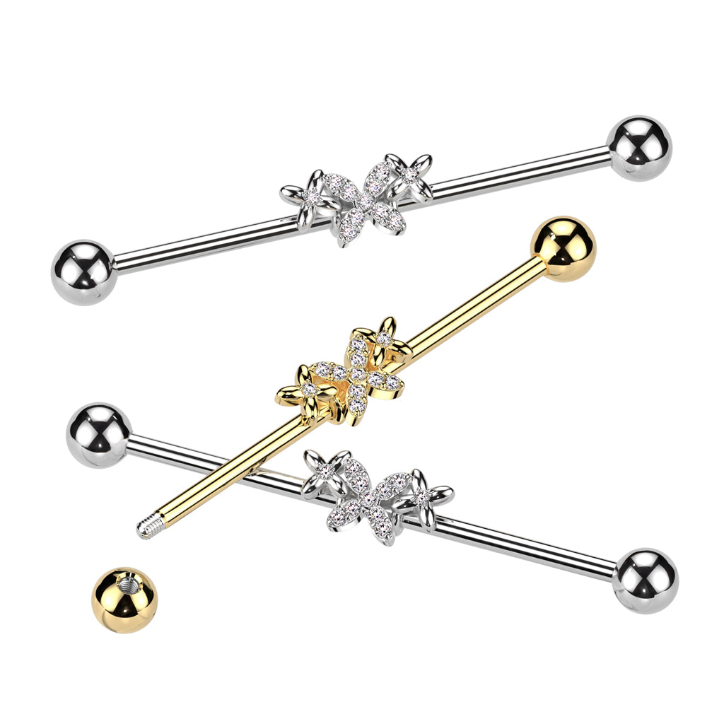 3 Four-Leaf Petal Flower Fancy Industrial Barbell 14g