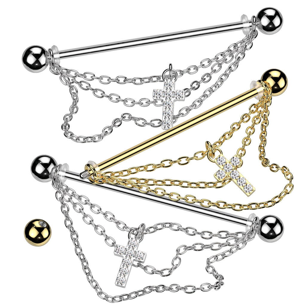 PREMIUM Cross Chain Dangle Industrial Barbell 14g