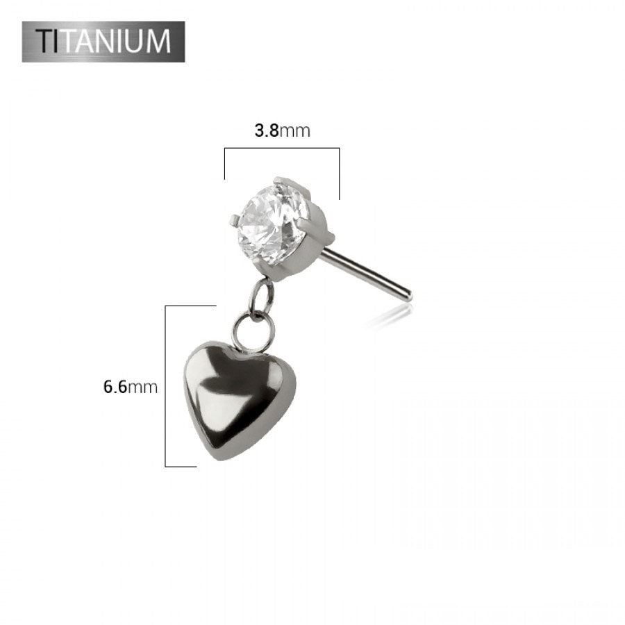 Premium G23 Titanium Luxe Heart Claw-Set Dangle Threadless Top