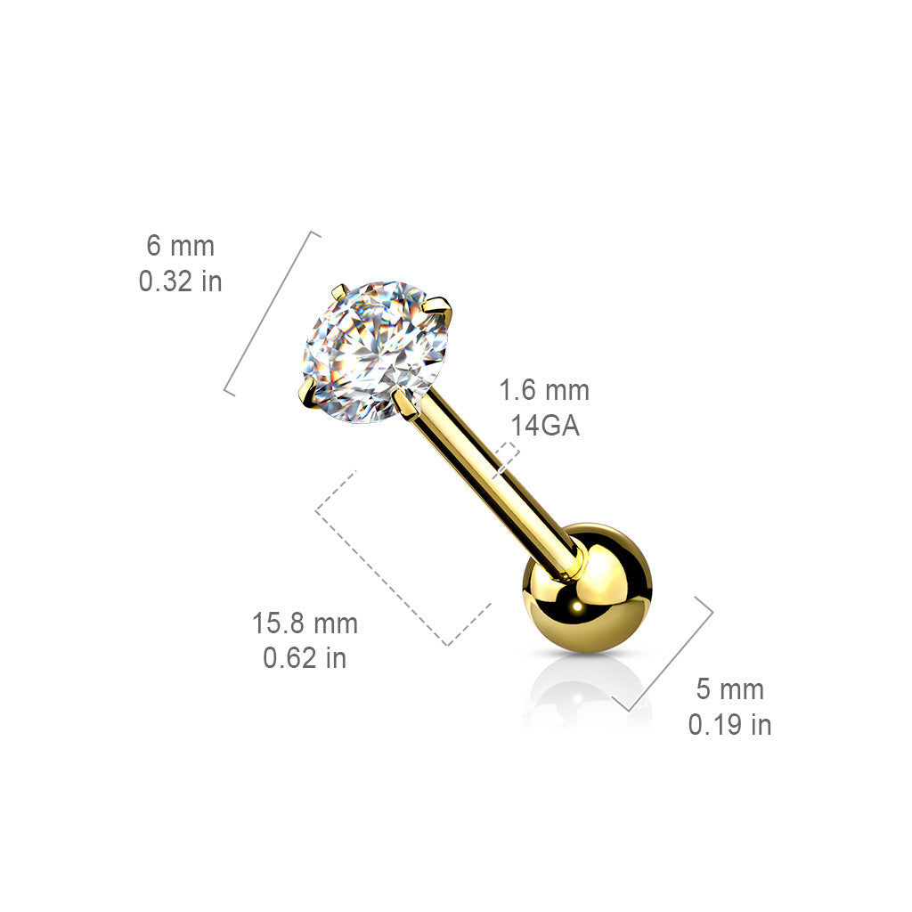 Premium Rounded Crystal Claw-Set Tongue Barbell 14g