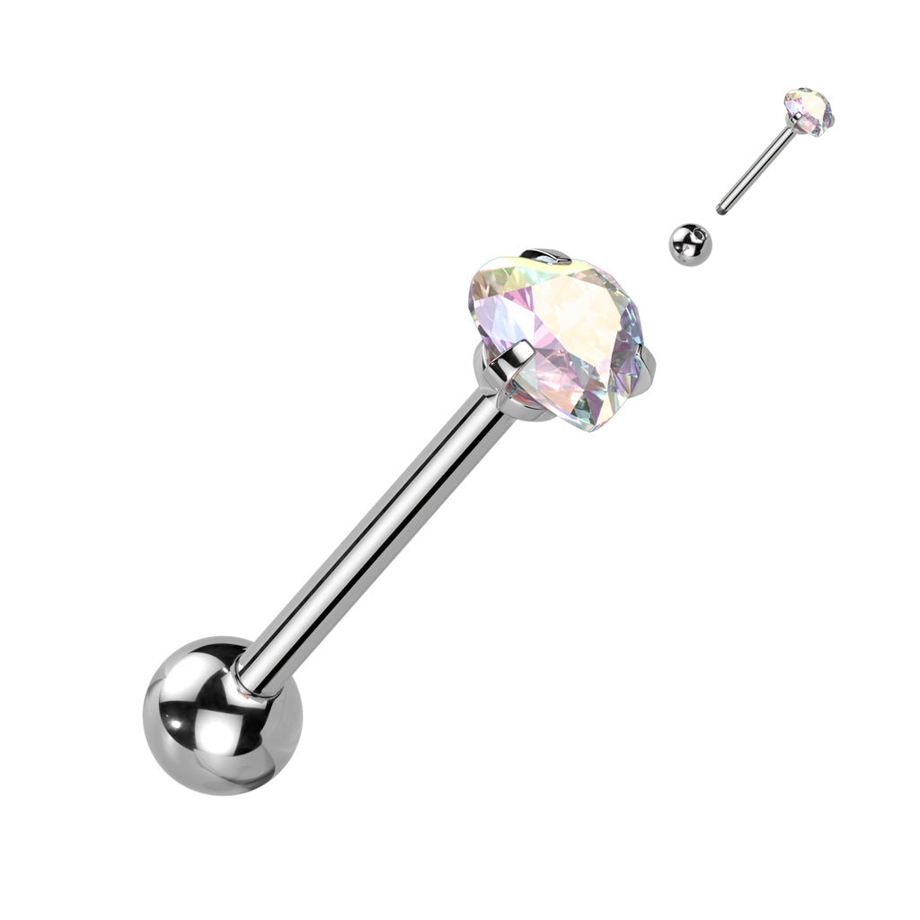 PREMIUM Crystal Claw-set Heart Tongue Ring 14g