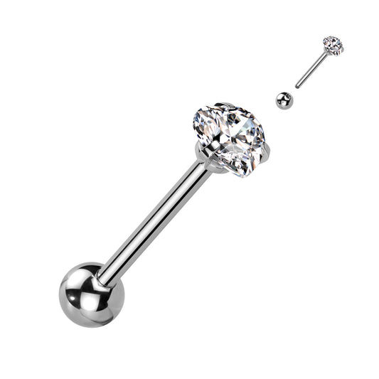 Premium Crystal Claw-set Heart Tongue Barbell 14g