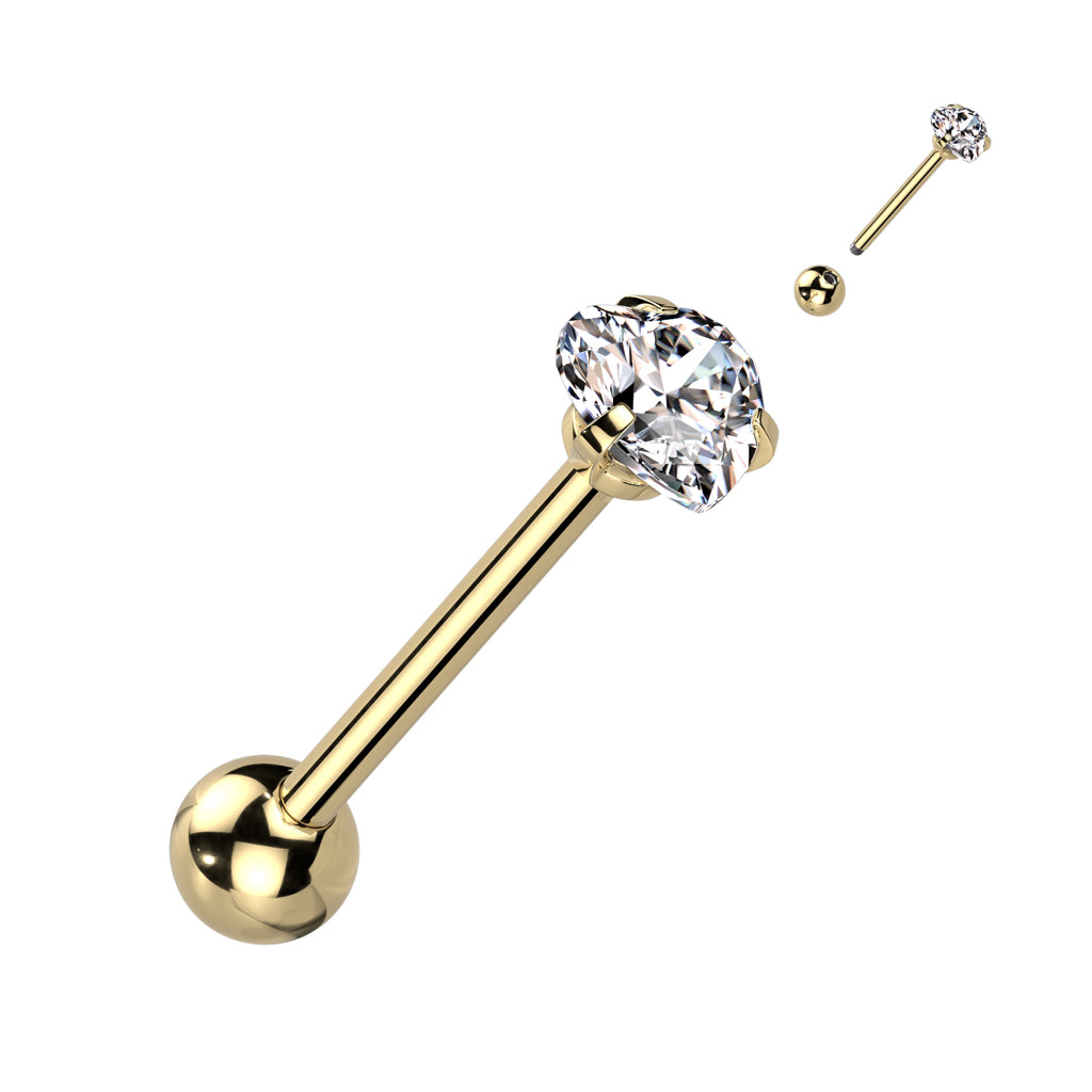 PREMIUM Crystal Claw-set Heart Tongue Ring 14g