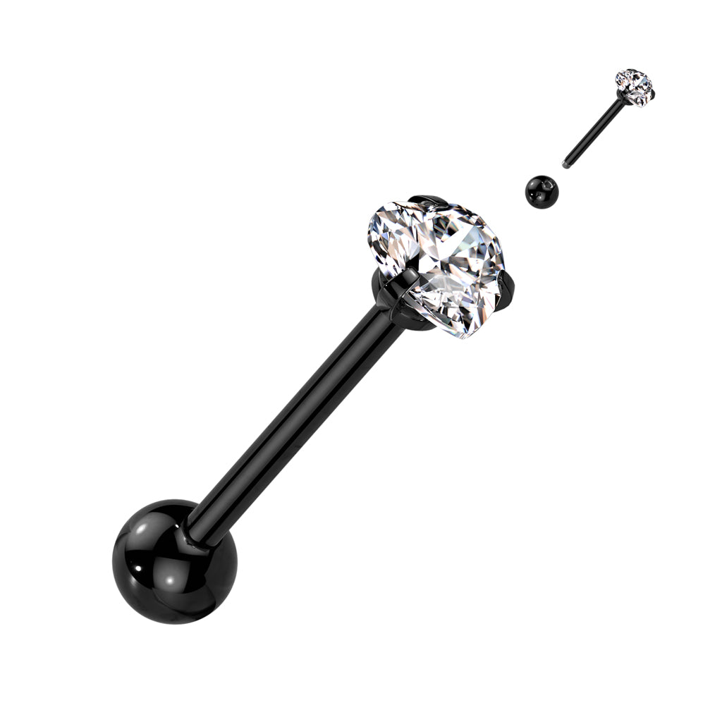 PREMIUM Crystal Claw-set Heart Tongue Ring 14g