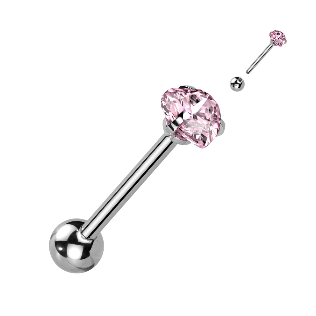 PREMIUM Crystal Claw-set Heart Tongue Ring 14g