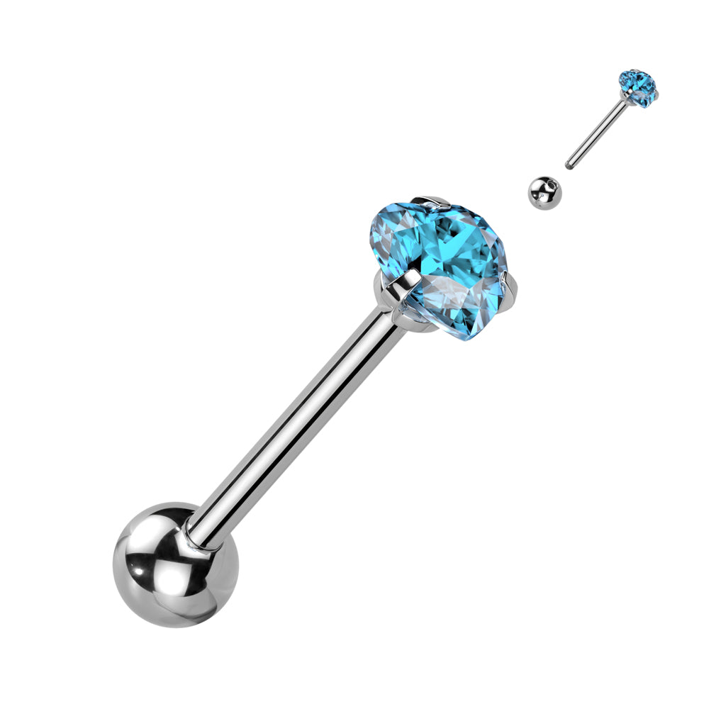 PREMIUM Crystal Claw-set Heart Tongue Ring 14g