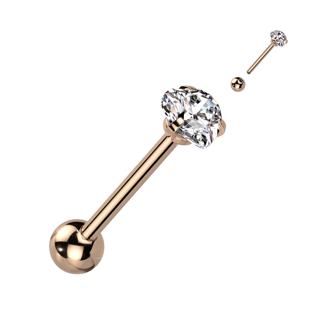 PREMIUM Crystal Claw-set Heart Tongue Ring 14g