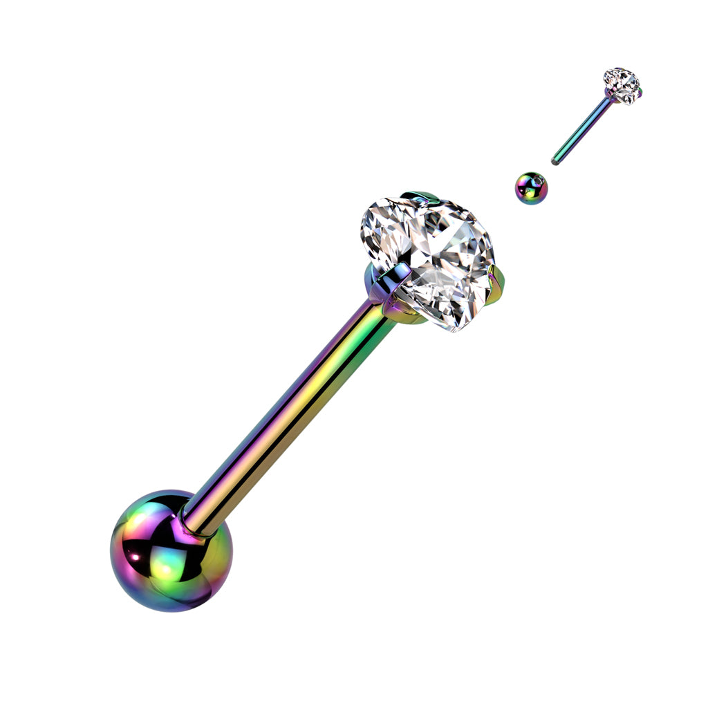 PREMIUM Crystal Claw-set Heart Tongue Ring 14g