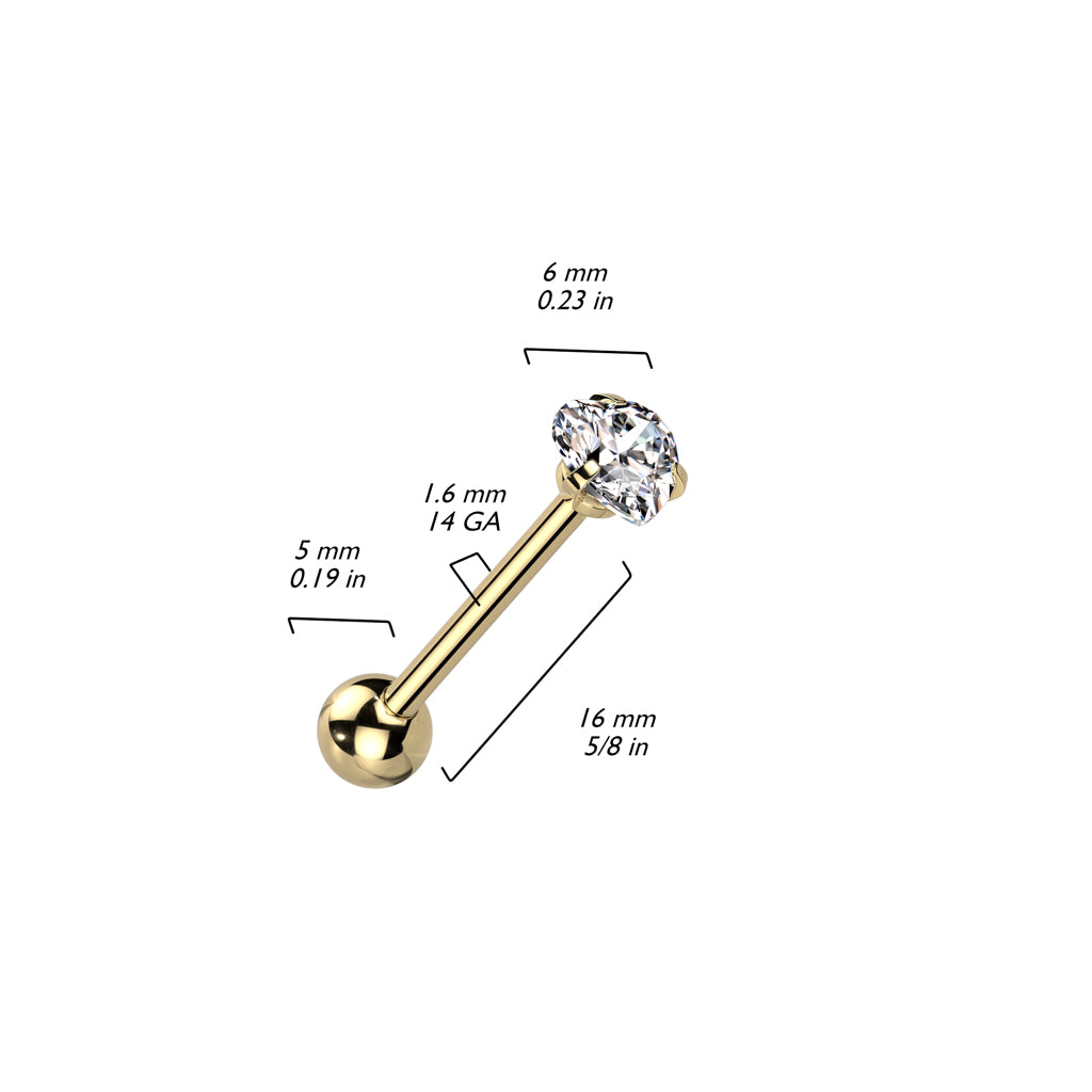 PREMIUM Crystal Claw-set Heart Tongue Ring 14g