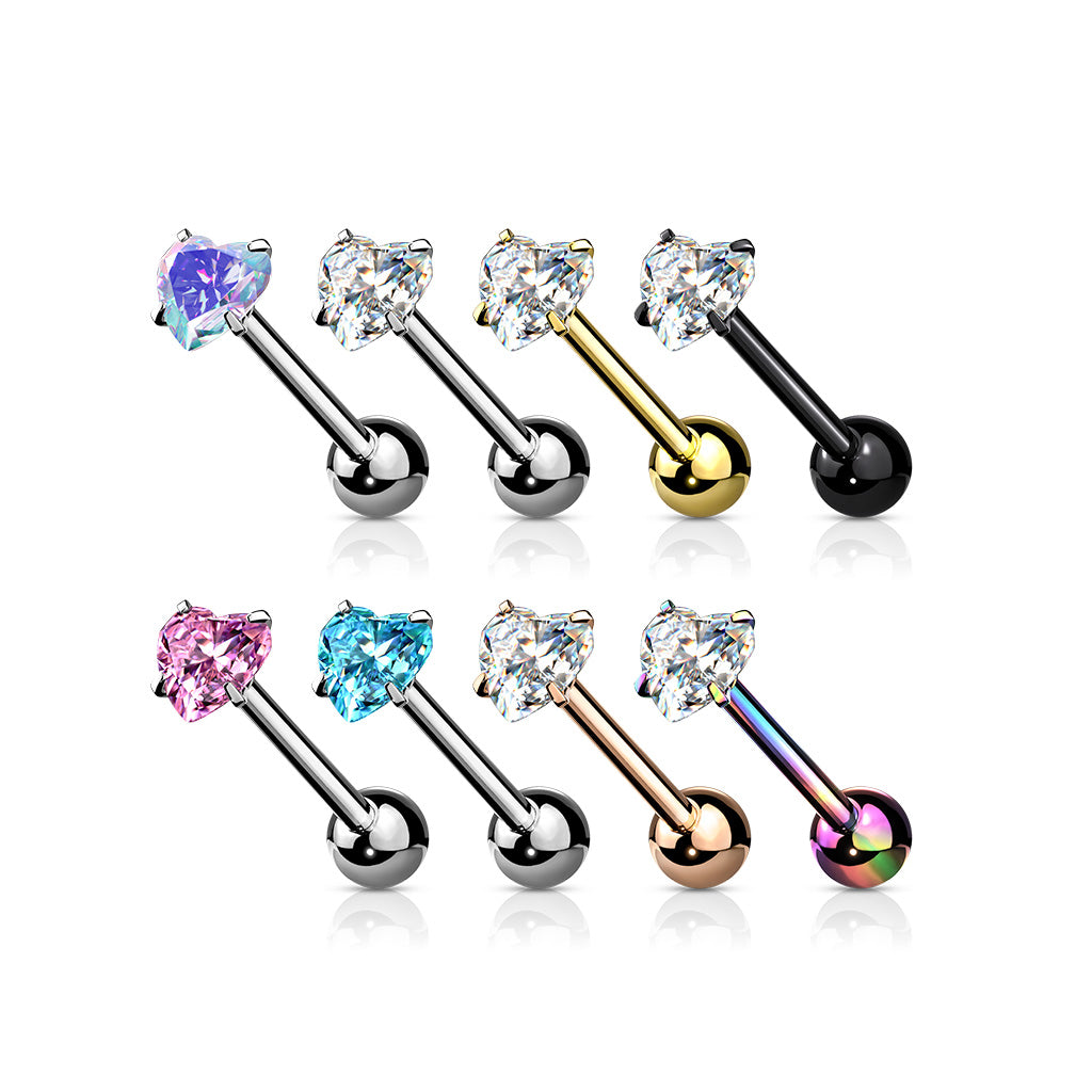 PREMIUM Crystal Claw-set Heart Tongue Ring 14g
