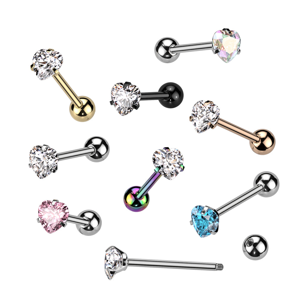 PREMIUM Crystal Claw-set Heart Tongue Ring 14g