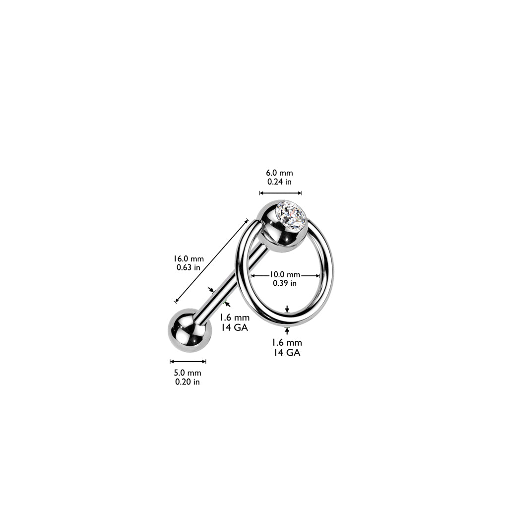 Slave Ring Bezel-Set Crystal Externally Threaded Ball Back 14g