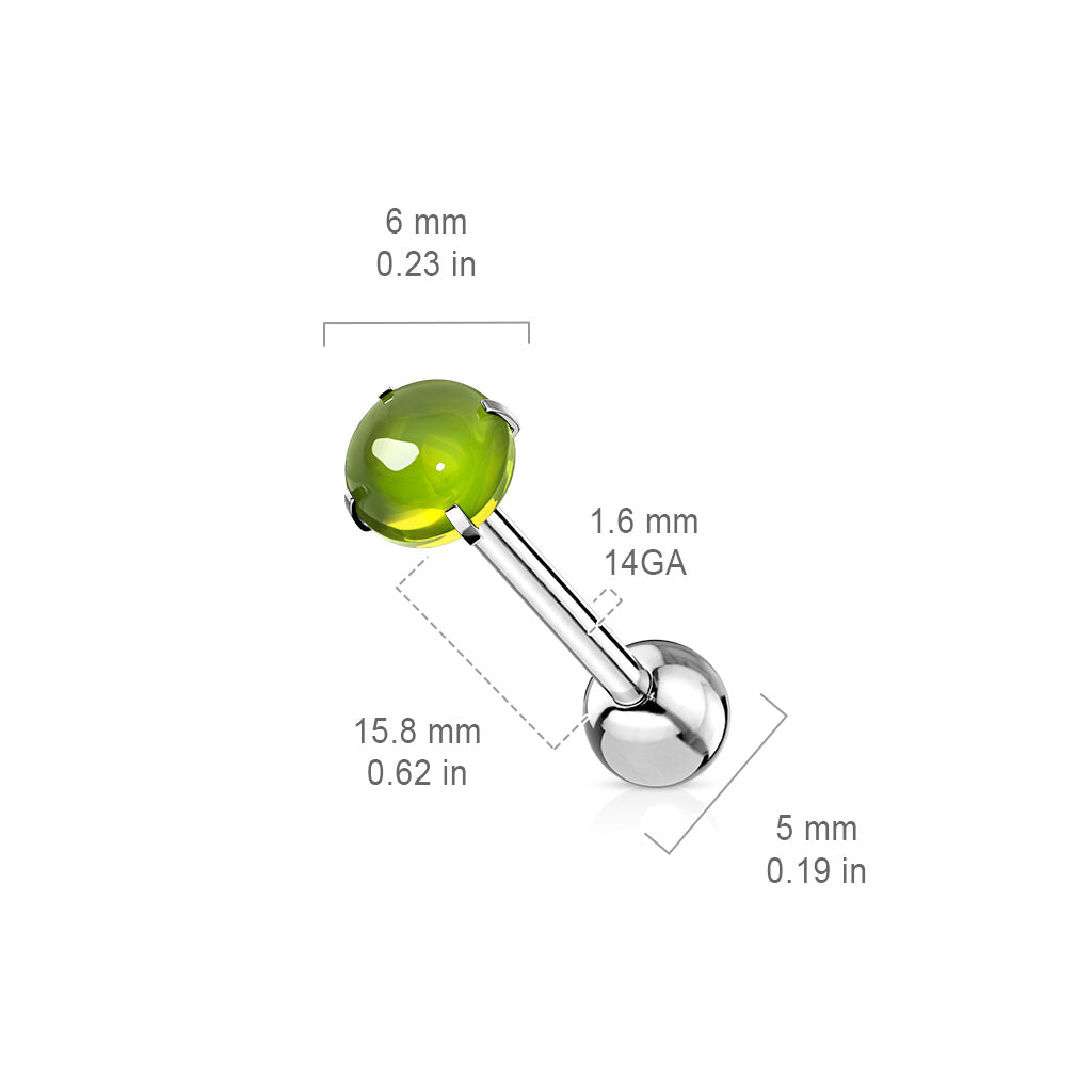 Premium Cabochon Crystal Claw-Set Tongue Barbell 14g